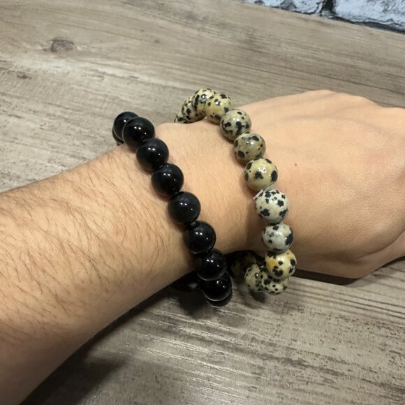 EUC Beaded Bracelet Set Black & Tan with Gift Box - Picture 7 of 11